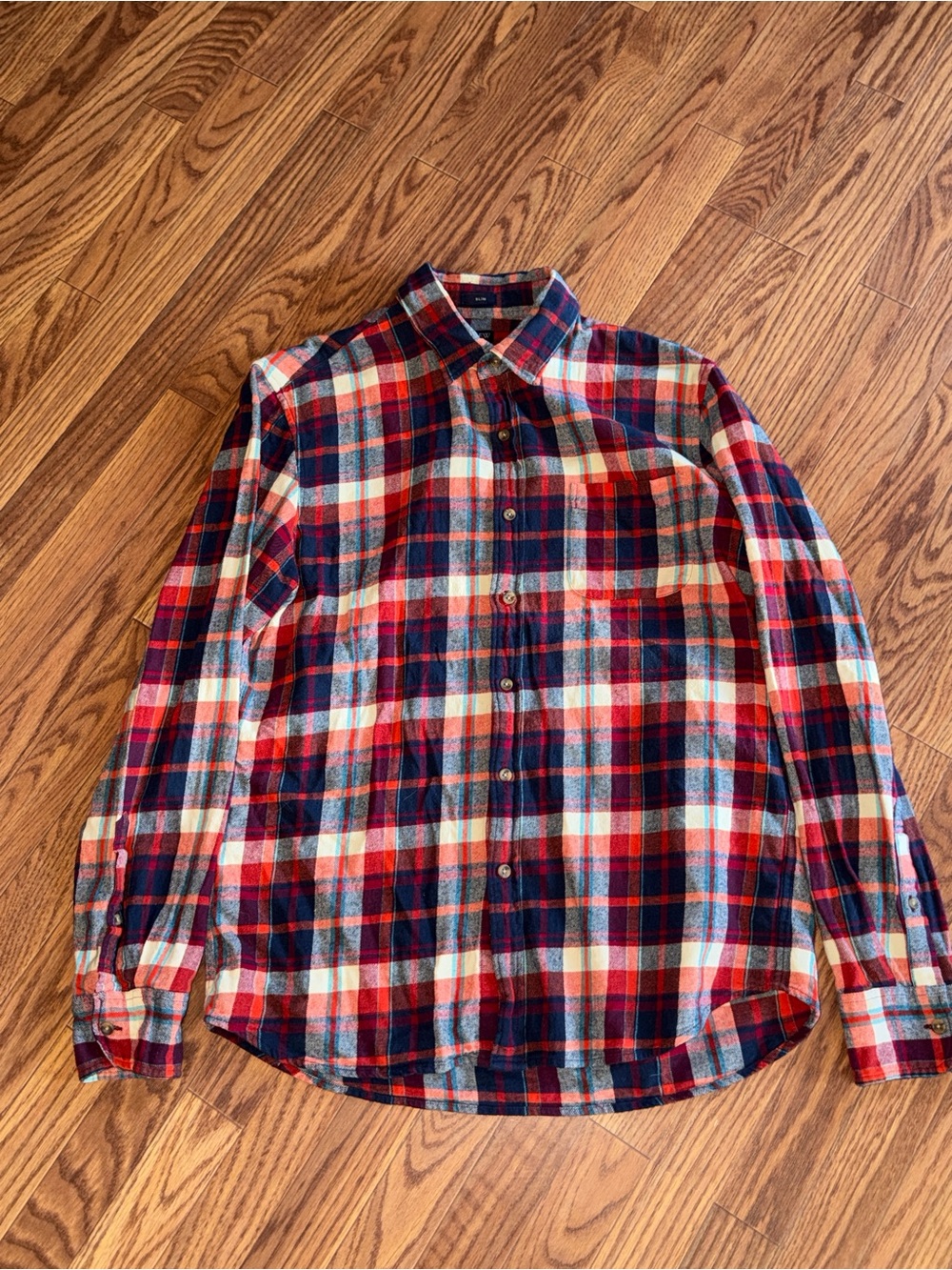 J. Crew Red, Navy & Cream Plaid Button-Down Shirt